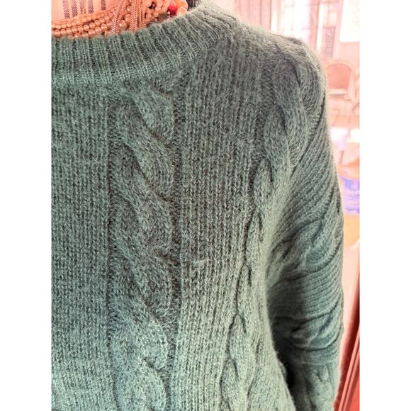 Gorgeous Vintage Alpaca Wool Crewneck Cable Knit Green Sweater XL - Picture 6 of 10